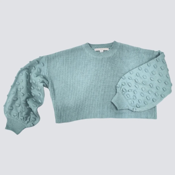 HYFVE HYFVE Teal Oversized Cropped Bubble Textured Balloon Sleeves Size L - Picture 1 of 7
